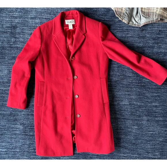 Vintage LL Bean Women's Red Wool Blend Peacoat - Size 14 - Picture 1 of 7